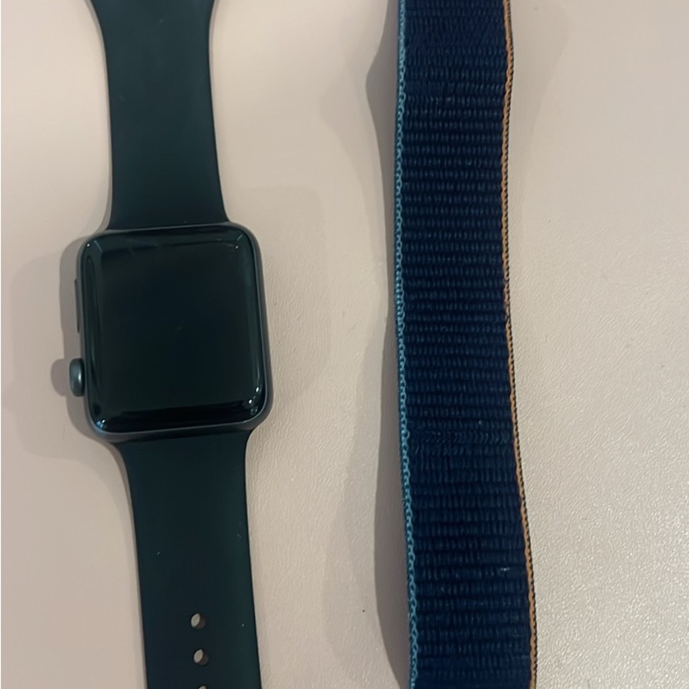 Apple Smartwatch with Black Case and Blue Strap